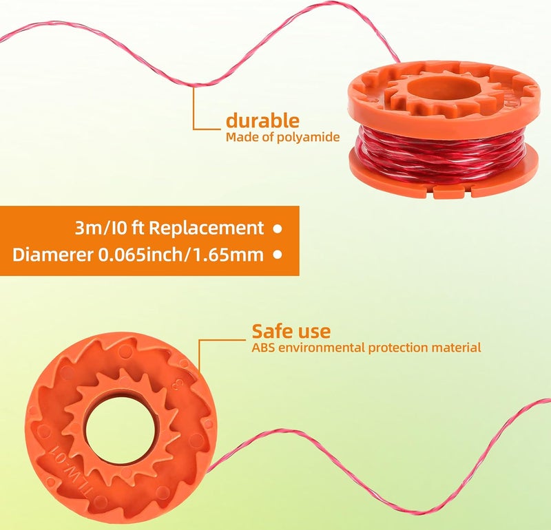 YMHB Trimmer Spool Line for Worx,12 Pack WA0010 Edger Spools Replacement for Worx, Trimmer Line Refills 0.065 inch for Worx, Suitable for Worx String Trimmers(10 Grass Trimmer Line, 2 Trimmer Cap) - Image 2